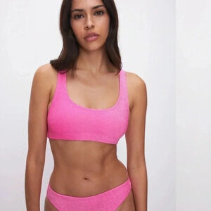 NWT Good American Hawaiian Pink Sparkle Scoop Bikini Top, Size 3XL